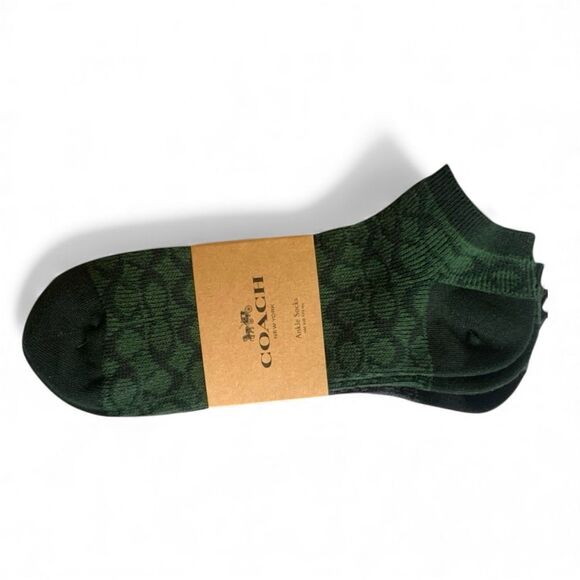 Coach Women’s Signature Ankle Socks Set of Two Green & Gray Logo Pattern, NWT - Picture 1 of 3